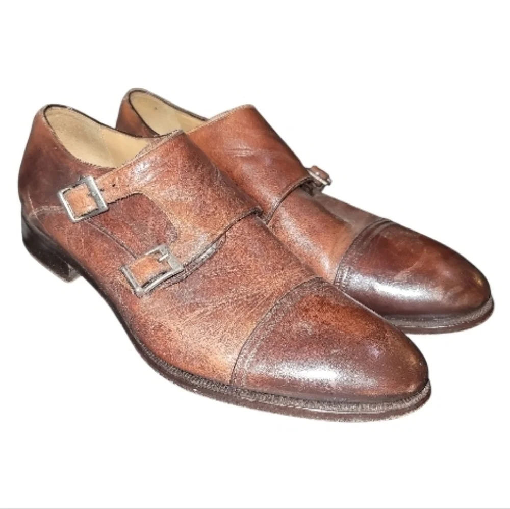 Scoop NYC shoes Men's cognac Brown Double Monk Strap leather oxfords 43 9